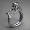 Ring for Men Women Japanese Style Cute Cat 14K White Gold Ring Simplicity Fashion Jewelry Gifts Blue Rhinestone Eyes Dog Rings