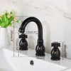 Badkamer wastafel kranen Yanksmart -stijl bassin kraan zwart 3 gat dek gemonteerde koude vintage mixer tap