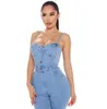 Ecowalson sexiga nya kvinnors denim blå jeans playsuit jumpsuce övergripande mager smala plus size womens jeans denim jumpsuit