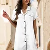 Vêtements de nuit pour femmes Femmes Satin Chemises de nuit Solide Manches courtes Pyjamas Robe de nuit Vêtements de nuit Chemise à simple boutonnage Chemise de nuit Pijama