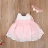 Urodzona Baby Princess Girls Dressband 6 kolorów bez rękawów Koronki Bow Flowers Dress Wedding Party Ubrania 0-24m 240322