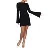 Casual Dresses Women Knitted Mini Dress Y2k Long Sleeve Backless Striped Cutout Tie Back Short Sweater Party Clubwear