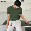 Polo da uomo lavorata a maglia di lusso Polo a righe casual con bottoni in tinta unita T-shirt da uomo a manica corta Top Abbigliamento Kpop coreano semplice 240323