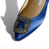 Sommer-Walkkleid-Schuh, schmale Damen-Ballerinas, BALLERIMU-Sandalen, blau-hellrosa Satin, Juwelenschnalle, verziert, italienische Damen-Designer-Ballett-Sandale mit spitzen Zehen, Box