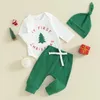 Kledingsets Mijn eerste 1e geboren babyjongen meisje Kerstoutfit Babybomen Romper met lange mouwen Shirt Broekset met hoed