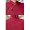 Etniska kläder 2024 Kinesiska vindkvinnor Summer Lace Dress Slim Fit Elegant Qipao Wine Red Wedding Short Sleeve Vintage Improved Cheongsam