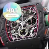 Hot RM Movement Wrist Watch Mens Watch RM65-01 Série RM6501 NTPT Black Carbon Fiber Dial 43.15*49,95mm Rastreamento duplo