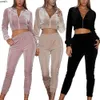 Autumn Women Tracksuits Two Piece Velour Gym Outfit Long Sleeve Crop+pant Velvet Set for Woman Sport Suit