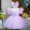 Платья для девочек Фиолетовое платье с цветочным узором и блестками для свадьбы Блестящие пышные с короткими рукавами бальные платья принцессы для дня рождения и первого причастия