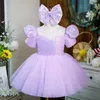 Robes de fille robe de fleur de paillettes violettes pour mariage brillant manches courtes bouffantes princesse fête d'anniversaire robes de bal de première communion