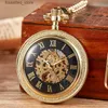 Pocket Watches Classic Roman Mechanical Pocket es Mens Gold Skeleton Steampunk Pocket Chains Fob Clips Clock for Men Gifts Relogio L240322