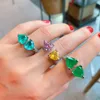 Cluster Ringen Eenvoudig Hart LIEFDE Paraiba Emerald Stone Open Verstelbare Matching Vrouwen Luxe Designer Sieraden Minnaar Vrouw Gift Bruid