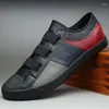 Sapatos casuais primavera/outono masculino vulcanizar preguiçoso inglaterra coringa mocassim cores misturadas elástico masculino tênis preto