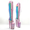 Tanzschuhe Leecabe 23CM/9 Zoll Schlangenrosa Holografisches Obermaterial Mode Dame High Heel Plattform Pole Stiefel