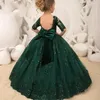 Girl Dresses Half Sleeve Shiny Sequins Banquet Flower Dress Ball Gown Tulle Christmas Party Puffy Bow Princess First Communion