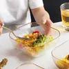 Bowls Glass Mixing Salad Bowl Hammer Pattern Square Serving For Kitchen Prep Transparent Soup Fruit Pasta Container