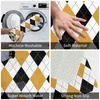 카펫 기하학적 패턴 부엌 비 슬립 카펫 검은 노란색과 흰색 argyle 플란넬 매트 입구 도어 도어 매트 바닥 장식 깔개