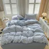 2024 Lattice Duvet Cover Set with Sheet Pillowcases No Filling Warm Bed Linen Twin Full Queen Size Grid Home Bedding Set 240309