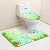 Tapis de bain Ensemble de tapis de fleurs Paysage Nature Paysage Printemps Papillons floraux Tapis de flanelle à poils bas Couverture de toilette Tapis en forme de U