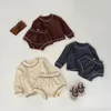 Ensembles de vêtements Ins 2024 printemps automne bébé garçons 2pcs vêtements ensemble coton à manches longues solides hauts amples pp shorts costume tenues pour tout-petits