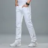 Klassisk stil Mens Regular Fit White Jeans Business Smart Fashion Denim Advanced Stretch Cotton Trousers Mane Brand Pants 240320