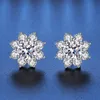 100% REAL 925 Sterling Silver Moissanite Sunflower örhängen Kvinnor Luxury Fashion Lab Diamond Stud Earring Jewelry Gift Brincos