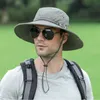Verão homens balde chapéu cinto decorar respirável 9cm grande borda sol esporte ao ar livre caminhadas pesca boné antiuv masculino panamá bonés 240318