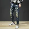 Personalidade rasgado homens jeans jeans tamanho grande europeu e americano arruinado buraco hip hop marca calças masculino 240322