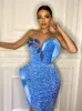 Robes décontractées Femmes Été Sexy Sans bretelles Dos nu Bleu Cristal Diamants Mesh Paillettes Maxi Longue Robe Élégante Soirée Club