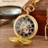 Pocket Watches Gold Octopus Stainless Steel Men Vintage Pocket Skeleton dial Silver Hand Wind Mechanical Male Fob Chain Pendant Clock L240322