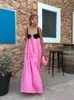 Pink Contrasting Spaghetti Strap Maxi Dress For Owmen Sexy Backless Lace Up Off Shoulder Loose Dresses Summer Ladies Beach Robes 240322