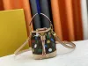 Üst tutamak satchel lüks tasarımcı nano noe omuz torbası çiçek cüzdanı spot grafiti renkli ipek ekran mini kova kadın çanta çapraz köpeği çanta