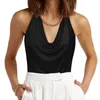 Camisoles & Tanks Office Ladies Sleeveless Casual Tops Women'S Neck Draped Front Sexy Backless Tank Shirt Halter Spaghetti Strap Blouse