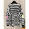 Autumn Winter Thin Womens Clothing 2023 Casual Korean Fashion Loose Patchwork Striped Oneck Long Sleeve Pullovers TShirts 240318