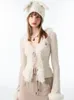 Elegante cardigan vintage in peluche con scollo a V e lacci da donna, top corto a maniche lunghe, maglioni sexy slim fit che tocca il fondo 240311