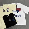 T-shirt a maniche corte allentata casual con stampa di lettere a forma di penna semplice Rhude di marca americana High Street alla moda per uomini e donneMPW3MPW3