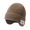 Berretti invernali caldi peluche lavorati a maglia Benines moda neve Skullies cappello unisex protezione auricolare antifreddo per esterni berretti di lana per uomo donna A9G7