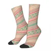 Men's Socks Funny Happy Retro Turquoise Pink Abstract Andes Aztec Pattern Harajuku Geometric Patterns Casual Crew Sock