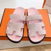 2024 New Luxury Flat Bottom Slippers, Leather Sail, Famous Designer One line Thick Bottom Fur Slippers, Men's and Women's Leisure Beach Flat Bottom Sandals