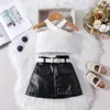 Childrens clothing girls clothes set summer baby girl pit strip lace flying sleeve top triangle romper floral shorts 240314