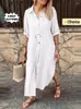 Robes décontractées coton d'été et robe longue élégante pour femmes chemise de couleur unie à simple boutonnage en vrac