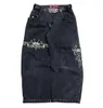 JNCO Jeans Y2K Womens Harajuku Retro Hip Hop Embroidery Baggy Jeans Black Pants Gothic High Waisted Wide Trousers Streetwear 240323