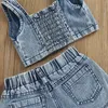 Clothing Sets 1-6Years Kids Girls Denim Outfits Summer 2PCS Clothes Sleeveless Strap Crop Tank Tops Watermelon Printed Shorts Jeans Suits