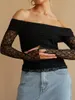 Женские футболки Женские модные облегающие укороченные топы с длинными рукавами и открытыми плечами без бретелек Тонкая кружевная футболка Skin - Friendly S M L