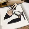 Slippers Black Heeled Shoes For Women 2024 Summer Woman Crystals Slides Wedding Rhenstone Pointed Toe Sandals Jewels Vip B Sale