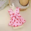 Hundkläder Strawberry Dress Summer Breattable Pet Clothes For Small Medium Dogs Katter V-ringning Bowknot kjol Bichon Chihuahua kläder