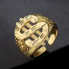 Bague en or jaune 14 carats avec signe de Dollar exagéré pour femmes et hommes, bijoux tendance, cadeau Hip Hop Rock, bague d'argent redimensionnable