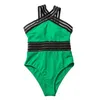 Women's Swimwear Stretchy Swimsuit Stylish Mesh Splicing Monokini With High Waist Halter Neck Sexy S-shaped Beachwear For Summer