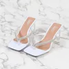 Slippers Casual Square Heel Shoes Woman 2024 Big Size Pantofle Transparent Rubber Flip Flops Heeled Mules Glitter Slides Lu