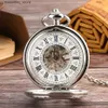 Pocket Watches Luxury Gentlemen Silver Mechanical Pocket Hand Winding Roman Numerals Display Pendant Fob Clock Retro Souvenir Gifts Male L240322